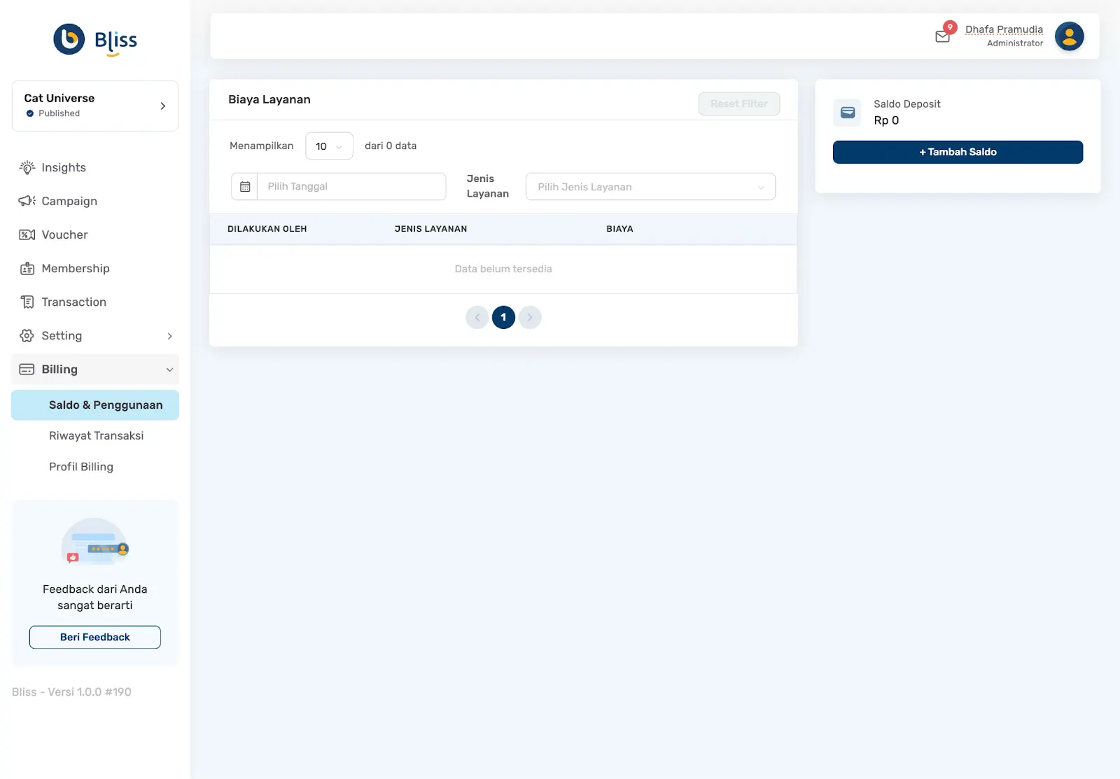 fitur billing and credit